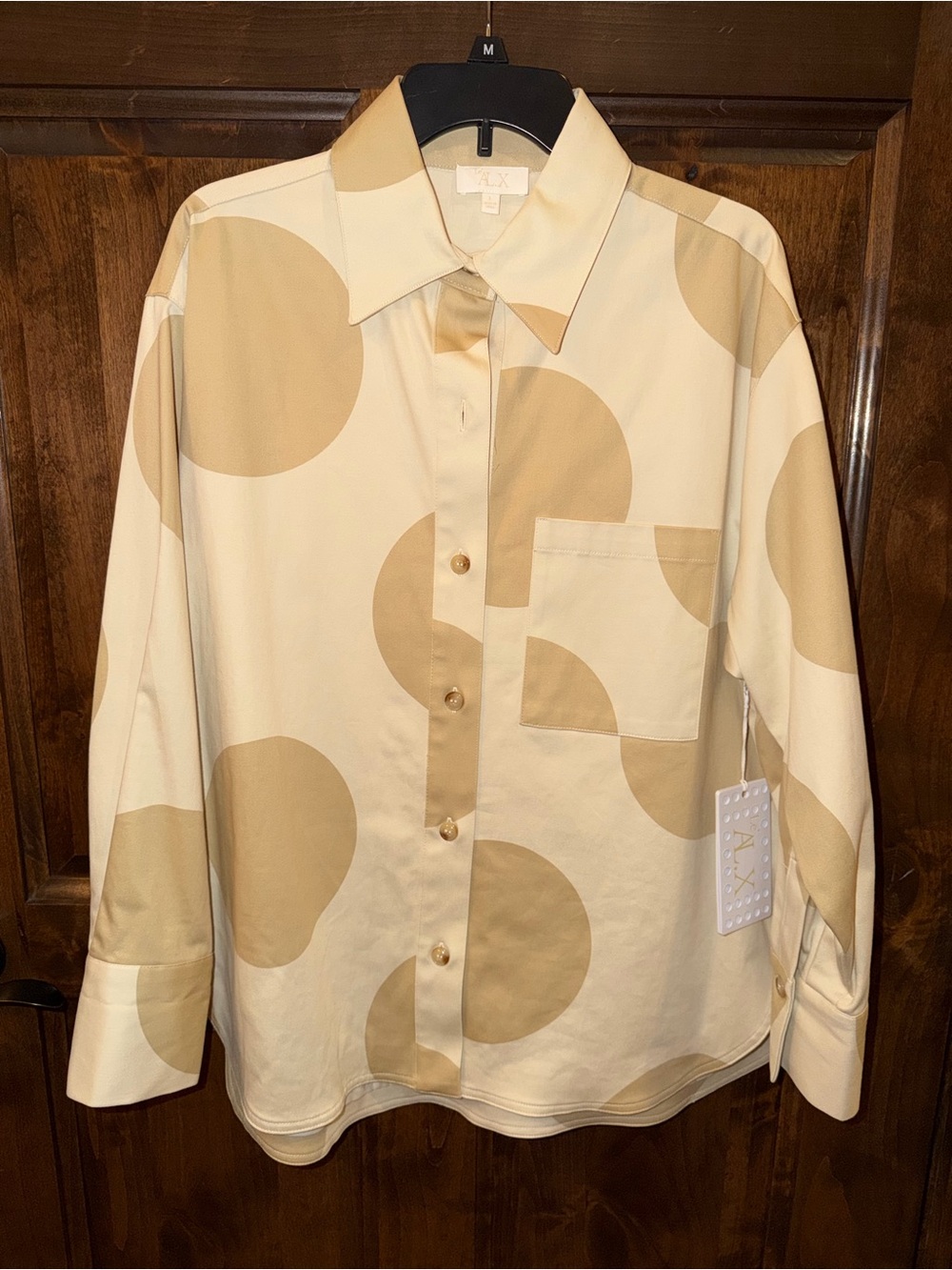 Women's Cream and Tan Polka Dot Button-Down Shirt